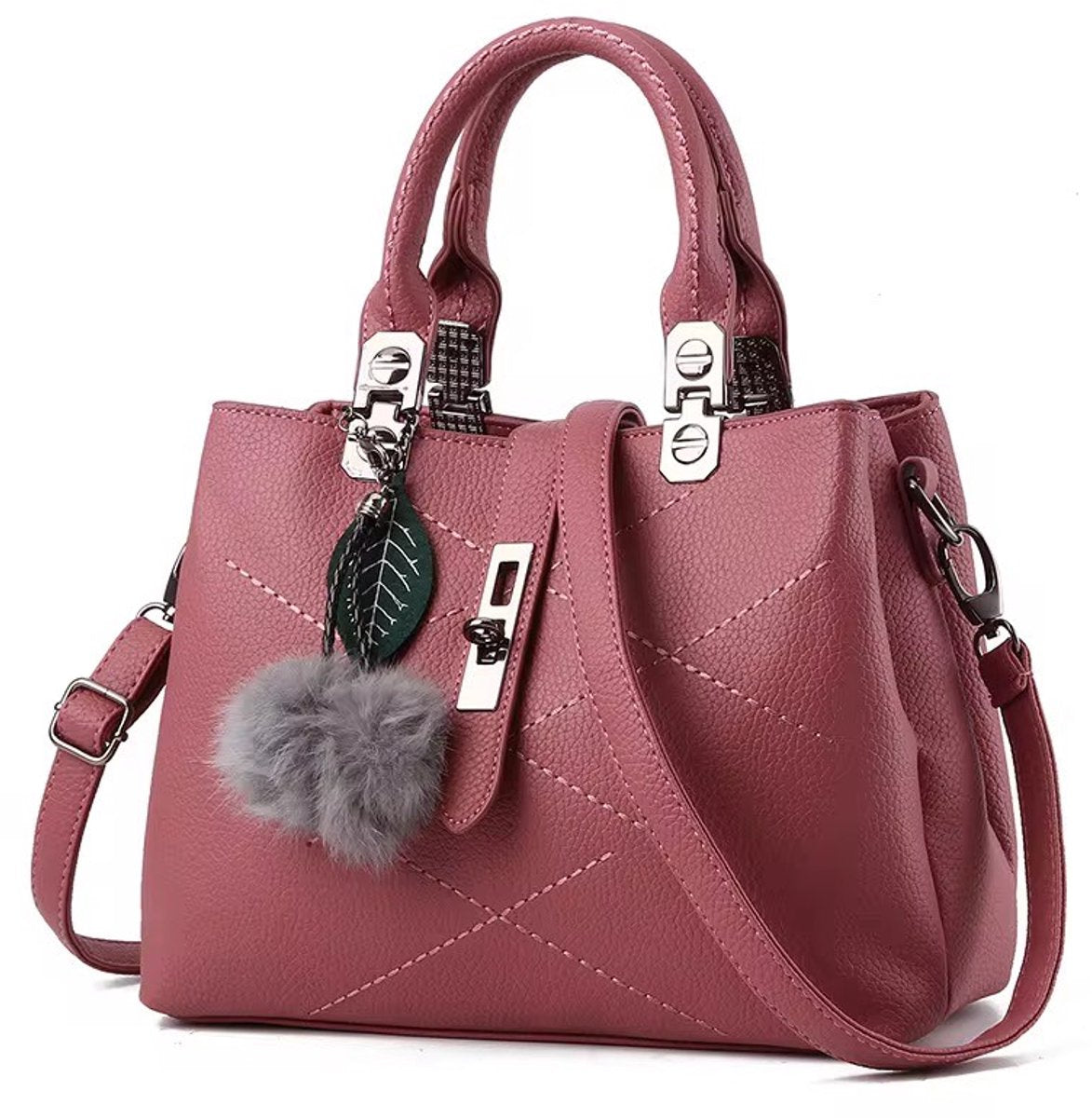 Dames PU leren Handtas - Mode Schoudertas met Pompom - Designer Tophandvat - meerdere kleuren