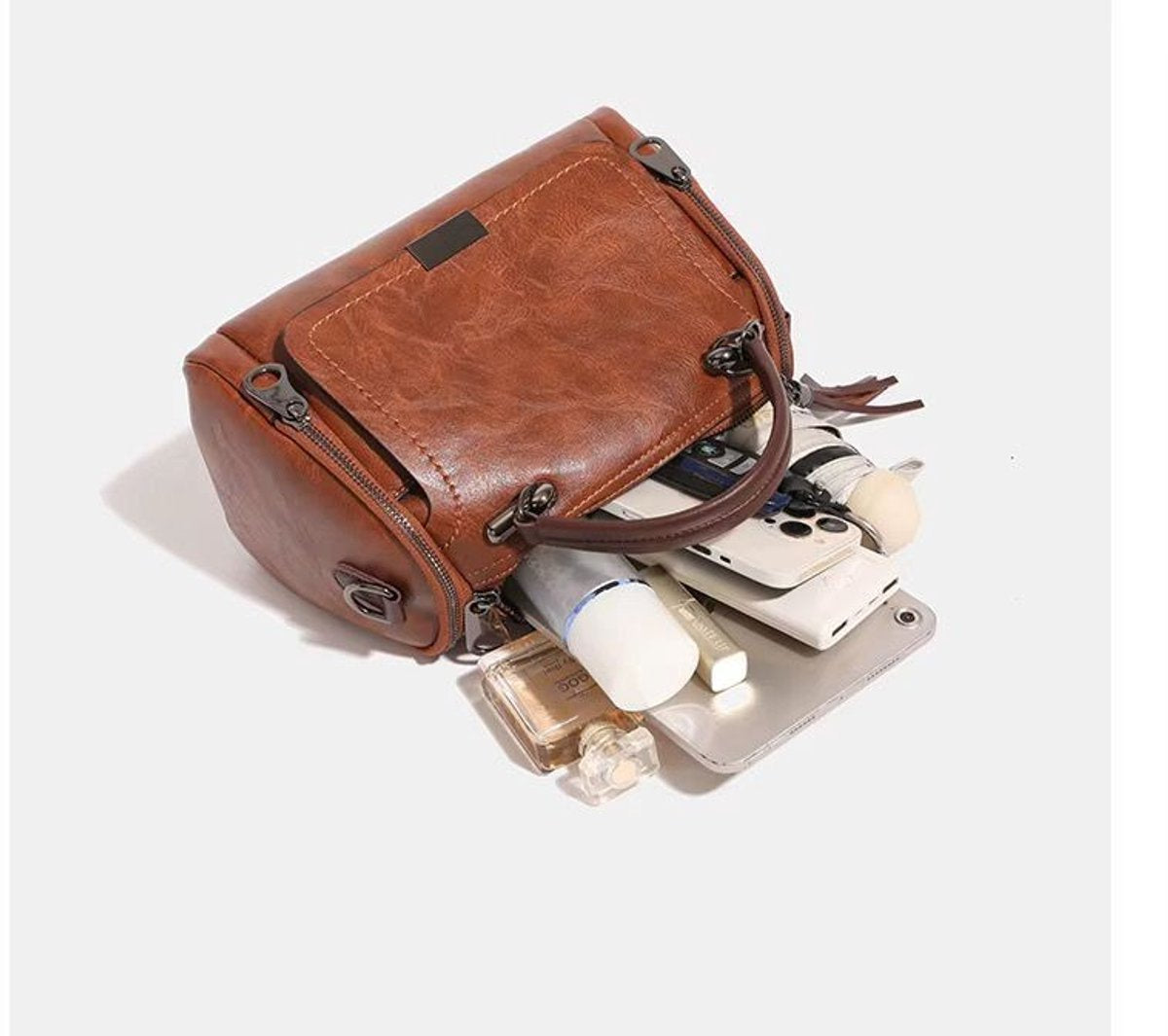 Dames Schoudertas / Crossbody Tas – Luxe PU Leer – Designer Look – Groot Ruim Model – Kastanjebruin