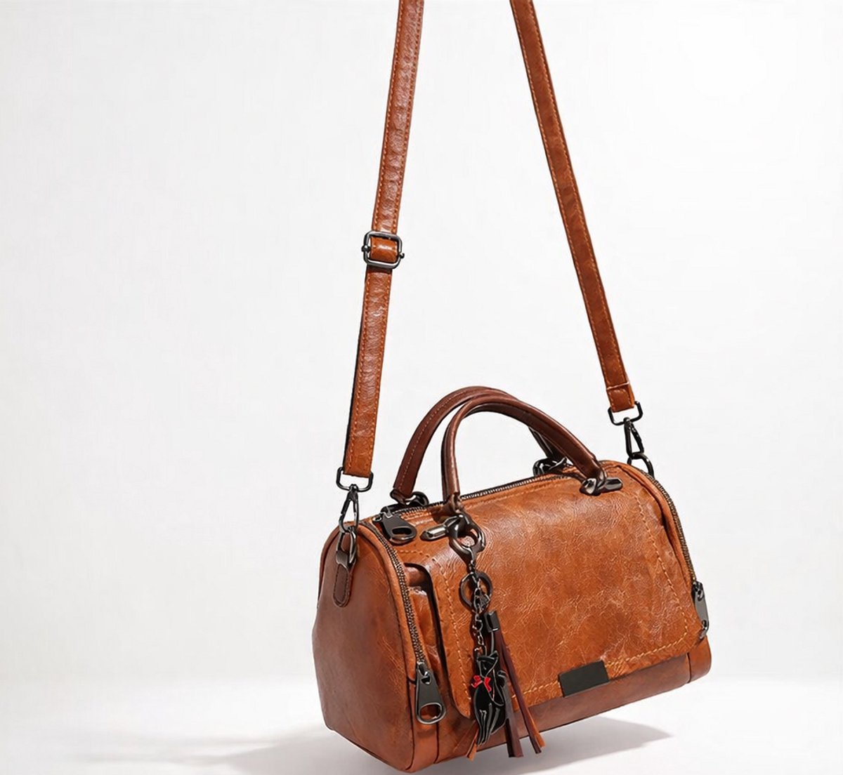 Dames Schoudertas / Crossbody Tas – Luxe PU Leer – Designer Look – Groot Ruim Model – Kastanjebruin