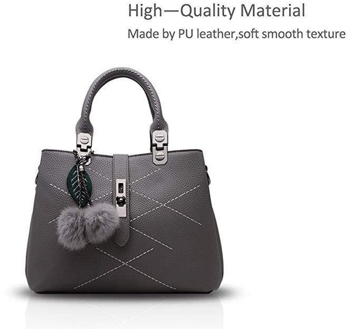 Dames PU leren Handtas - Mode Schoudertas met Pompom - Designer Tophandvat - meerdere kleuren