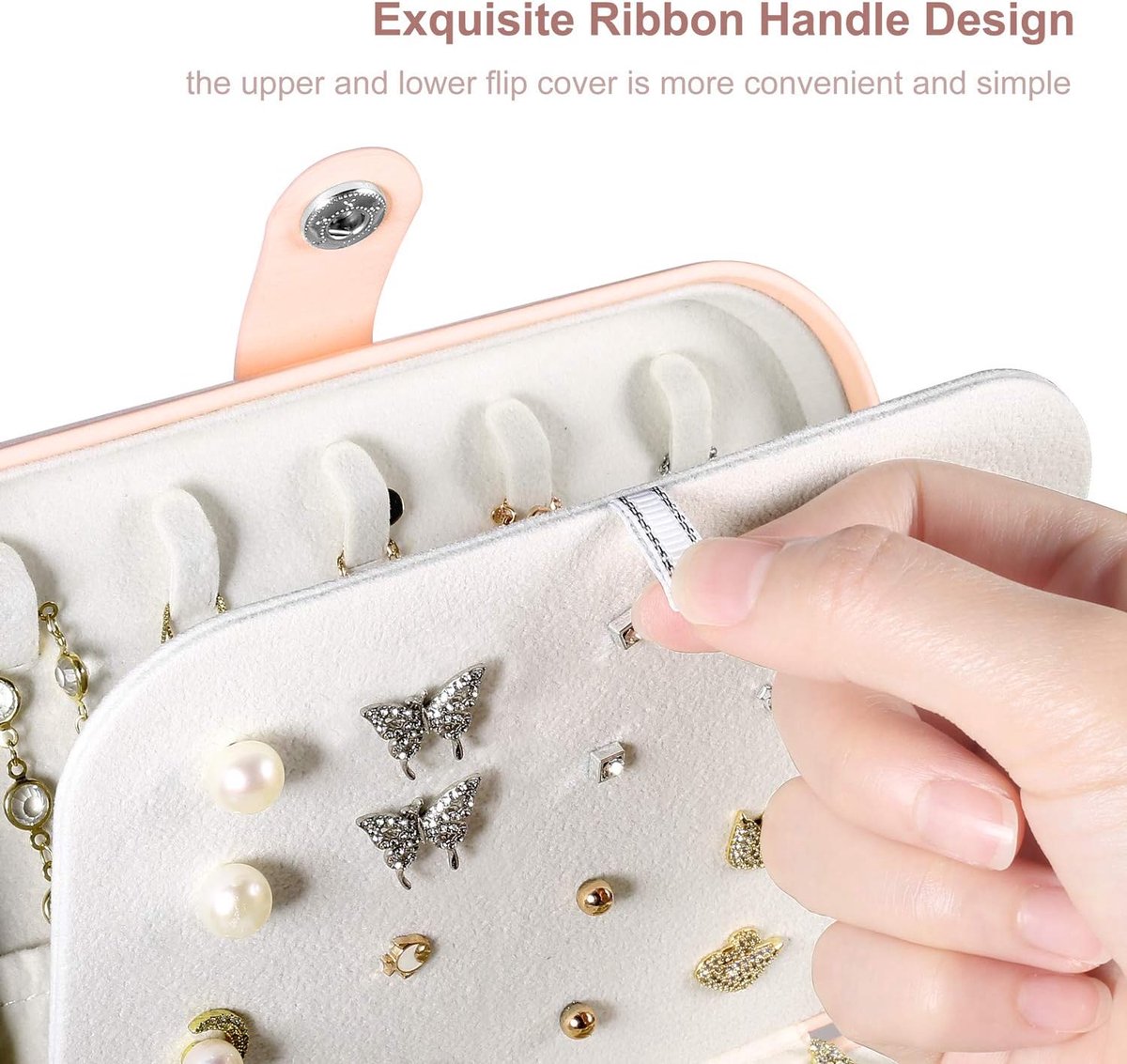Compacte Sieradendoos voor Reizen – Organizer voor Ringen, Kettingen & Oorbellen – Draagbare Sieradenbox – In Meerdere Kleuren Verkrijgbaar - lichtroze