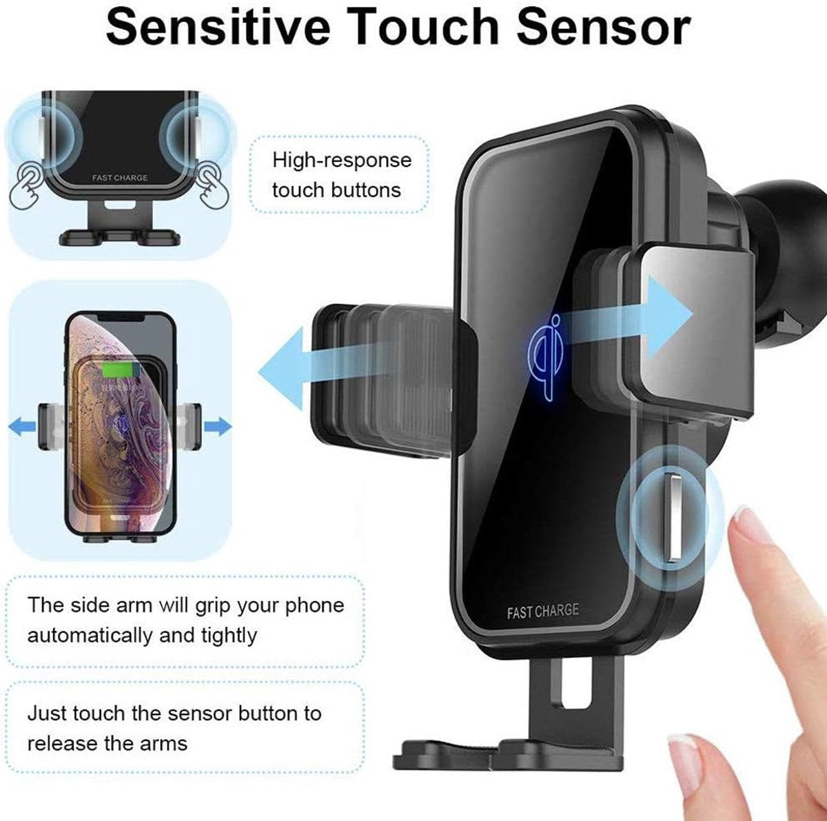 Qi Telefoonhouders Auto 15W Draadloze Oplader - Ventilatierooster, Raam, Dashboard - Autolader - GSM houder auto - Auto Accessoires