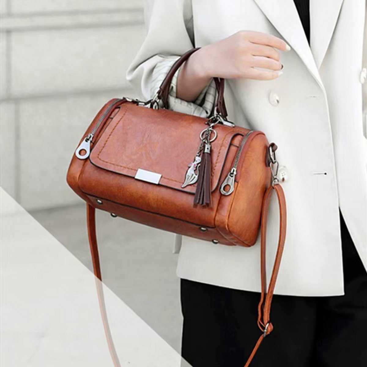 Dames Schoudertas / Crossbody Tas – Luxe PU Leer – Designer Look – Groot Ruim Model – Zwart