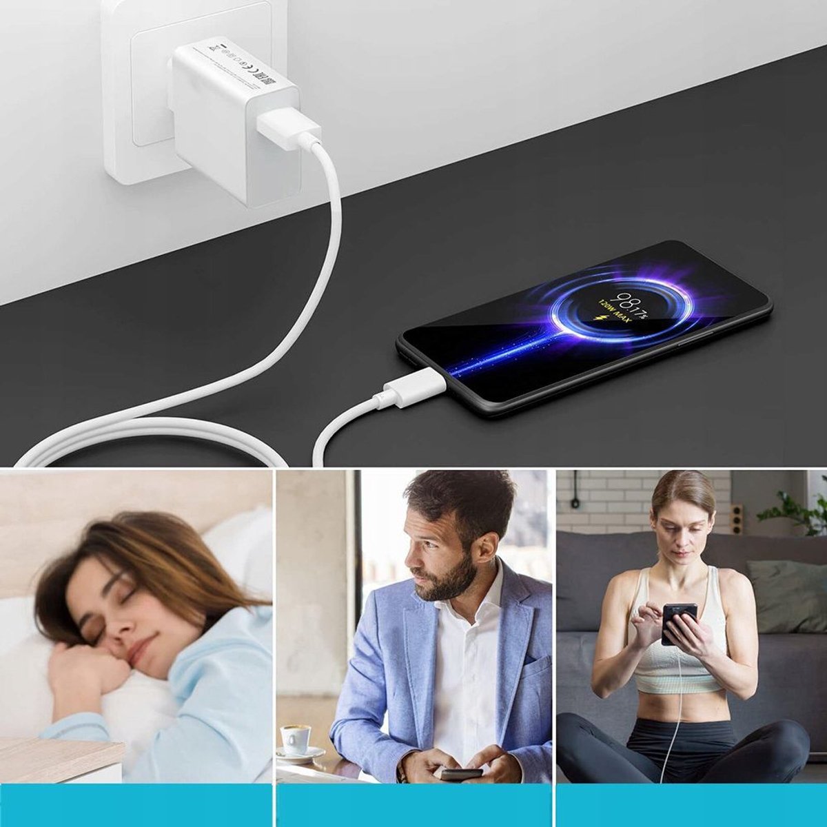 iSTAG 120W Snellader – Snel Opladen – USB-A naar USB-C Adapter met 1M Kabel – Geschikt voor Xiaomi Apple, Samsung, OPPO, OnePlus, Huawei, Android - Universeel - Wi