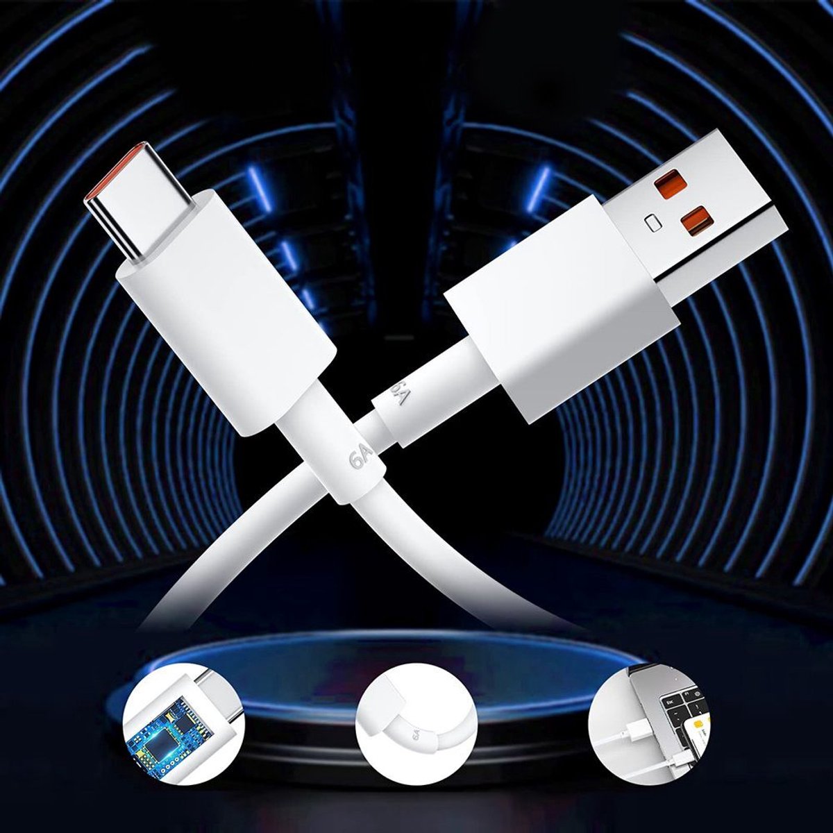 iSTAG 120W Snellader – Snel Opladen – USB-A naar USB-C Adapter met 1M Kabel – Geschikt voor Xiaomi Apple, Samsung, OPPO, OnePlus, Huawei, Android - Universeel - Wi