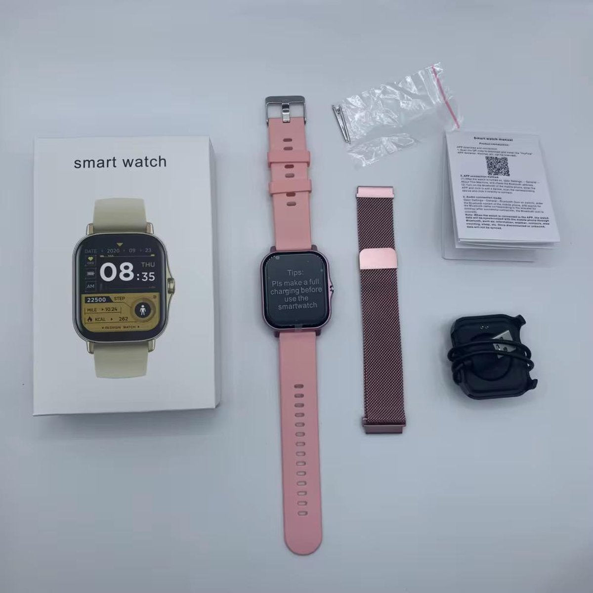 Smartwatch Dames – 1.83 inch Touchscreen – Mesh & Siliconen Band – Fitness Horloge met Hartslagmeter, Stappenteller en IP67 Waterdicht – roze goud