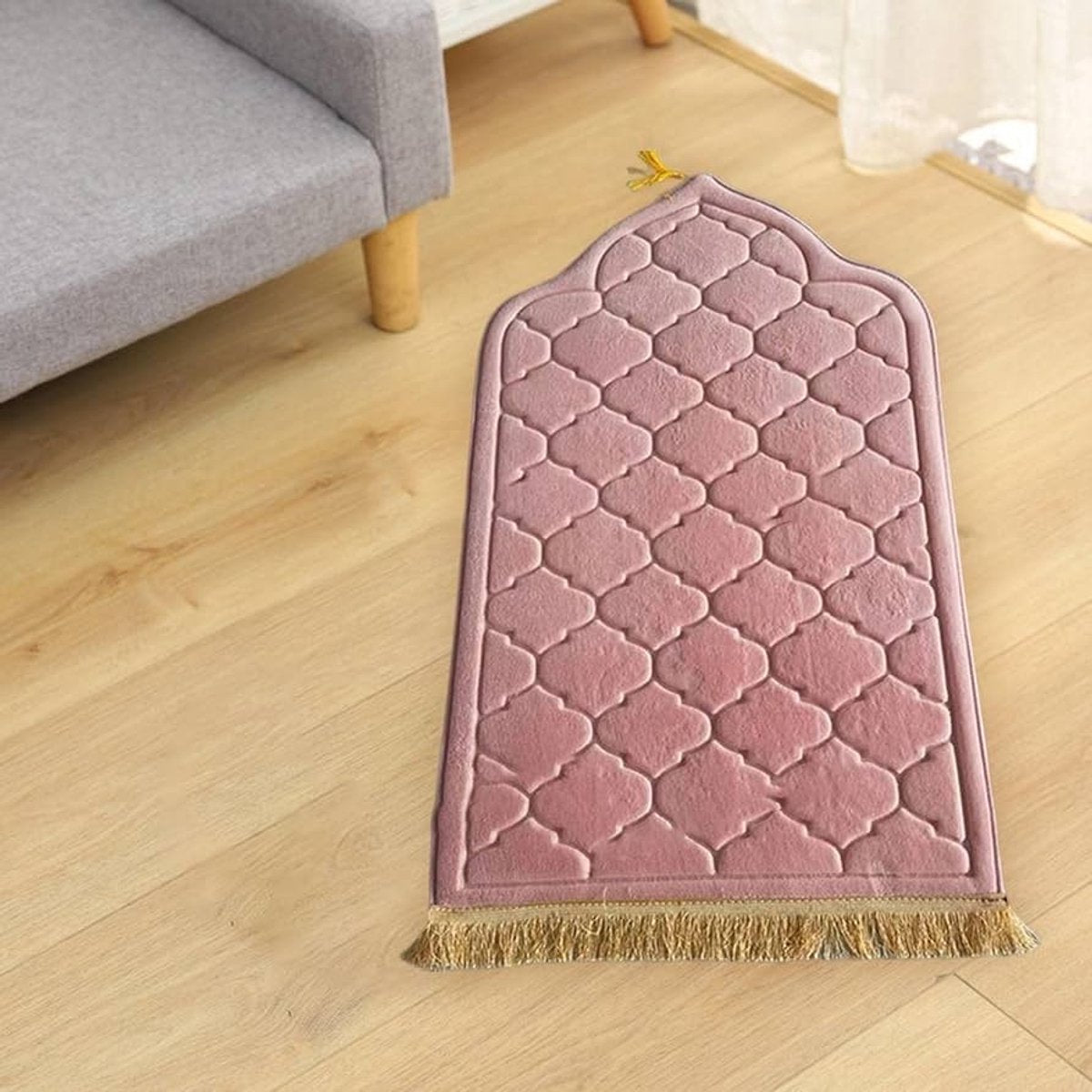 Gebedsmat – Comfortabele & Zachte Islamitische Prayer Mat – Antislip Gebedskleed met Gouden afwerkingen – 115 x 65 cm - paars