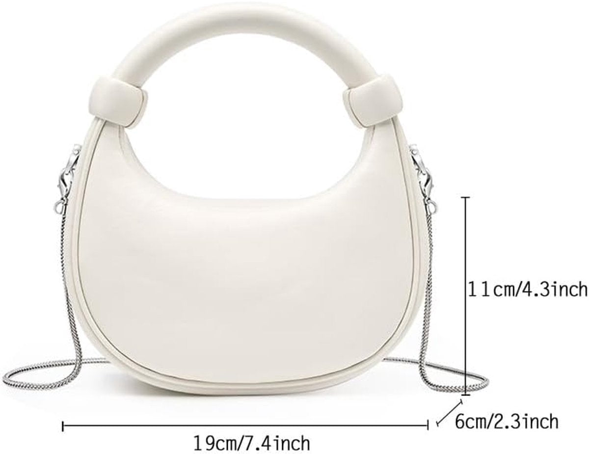 Leren Schoudertas Dames – Tote Handbag met Ritssluiting en Verstelbare Schouderband – Kleine Crescent Clutch