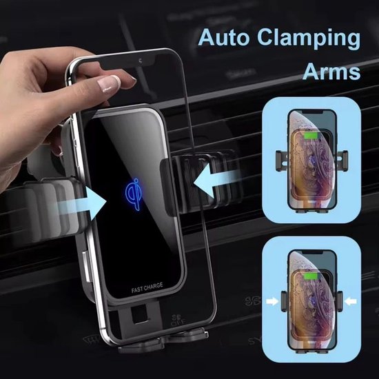 Telefoonhouders Auto 15W QI Draadloze Oplader - Ventilatie, Raam, Dashboard - Zuignap - Smartphone Autolader Draadloos - GSM Houder Adapter