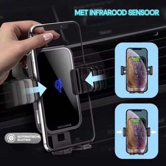 Telefoonhouders Auto 15W QI Draadloze Oplader - Ventilatie, Raam, Dashboard - Zuignap - Smartphone Autolader Draadloos - GSM Houder Adapter