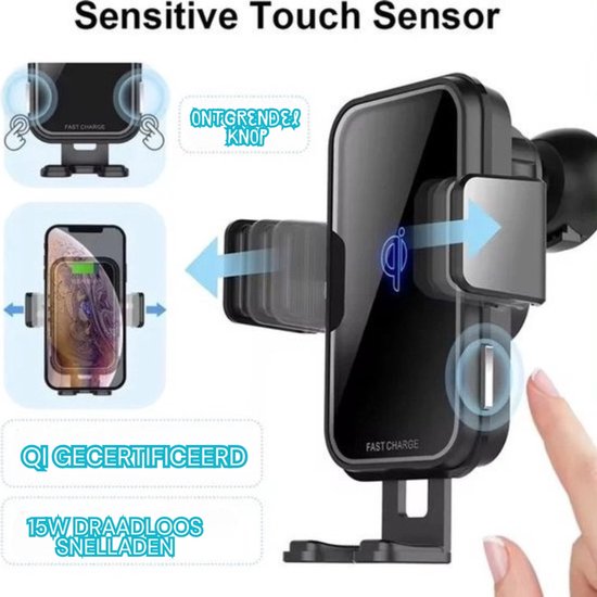 Telefoonhouders Auto 15W QI Draadloze Oplader - Ventilatie, Raam, Dashboard - Zuignap - Smartphone Autolader Draadloos - GSM Houder Adapter