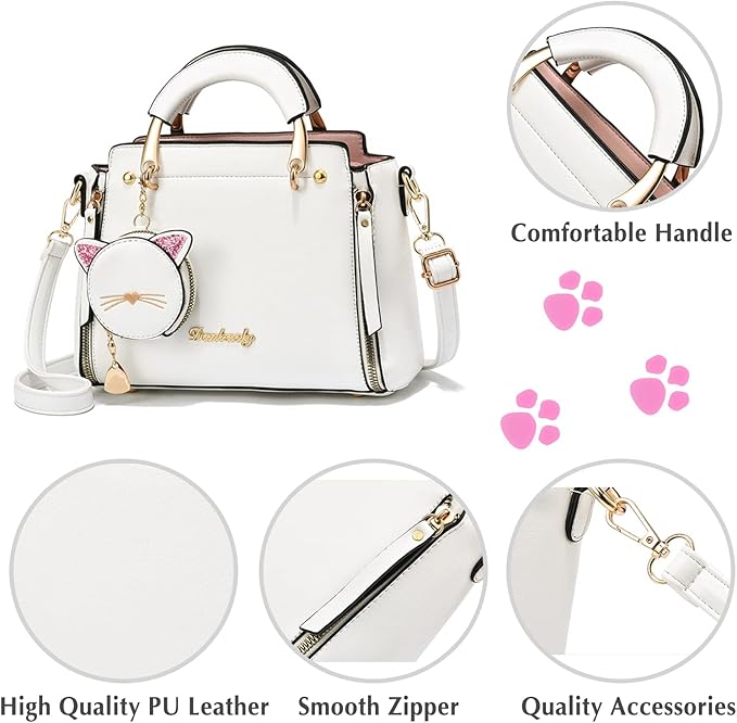 Dames Handtas – PU Leer – Schoudertas & Crossbody – Verstelbare Riem – Met Katten Portemonnee