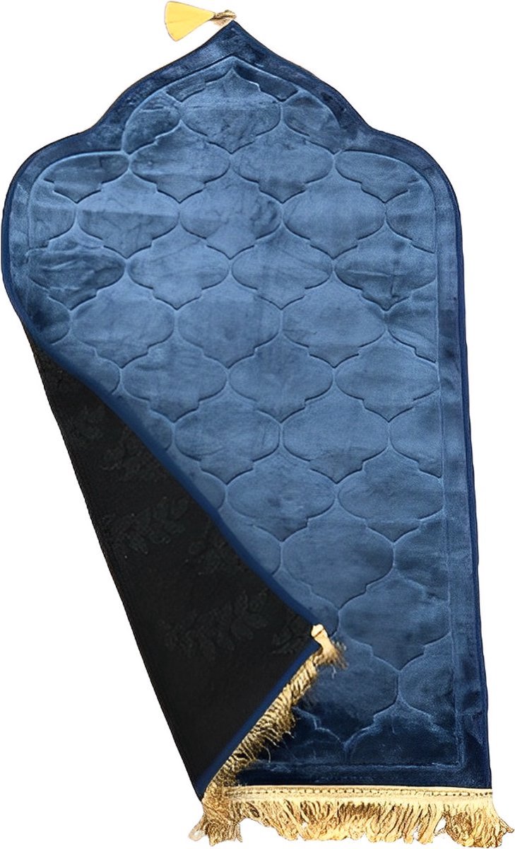 Gebedsmat – Comfortabele & Zachte Islamitische Prayer Mat – Antislip Gebedskleed met Gouden afwerkingen – 115 x 65 cm - blauw