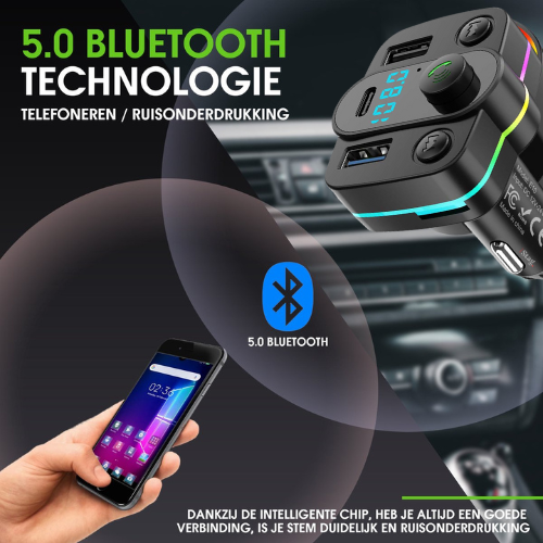 FM Bluetooth Transmitter V1 – USB-C Snellader - Handsfree -  Autolader – Carkit - MP3