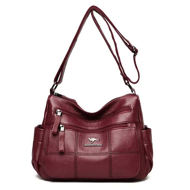 Luxe Dames Handtas van Zacht Leer – Designer Schoudertas met 3 Lagen & Grote Capaciteit