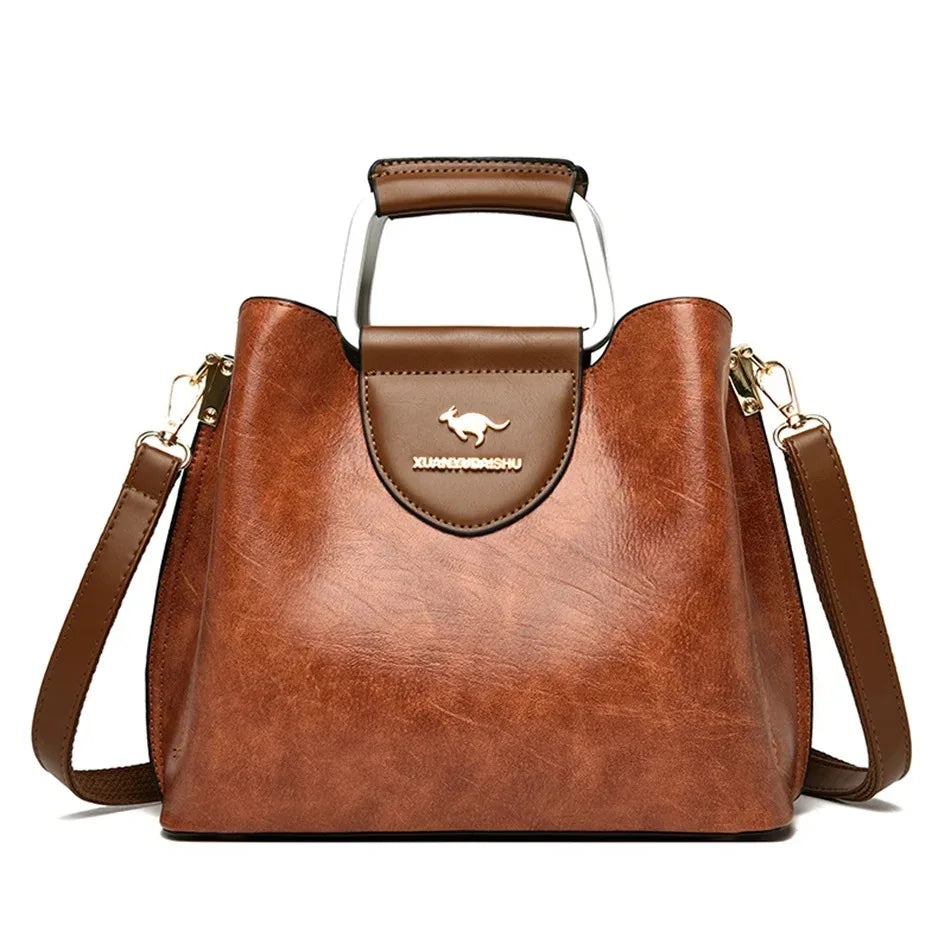 Luxe Dames Handtas van Zacht Leer – Designer Schoudertas met 3 Lagen & Grote Capaciteit