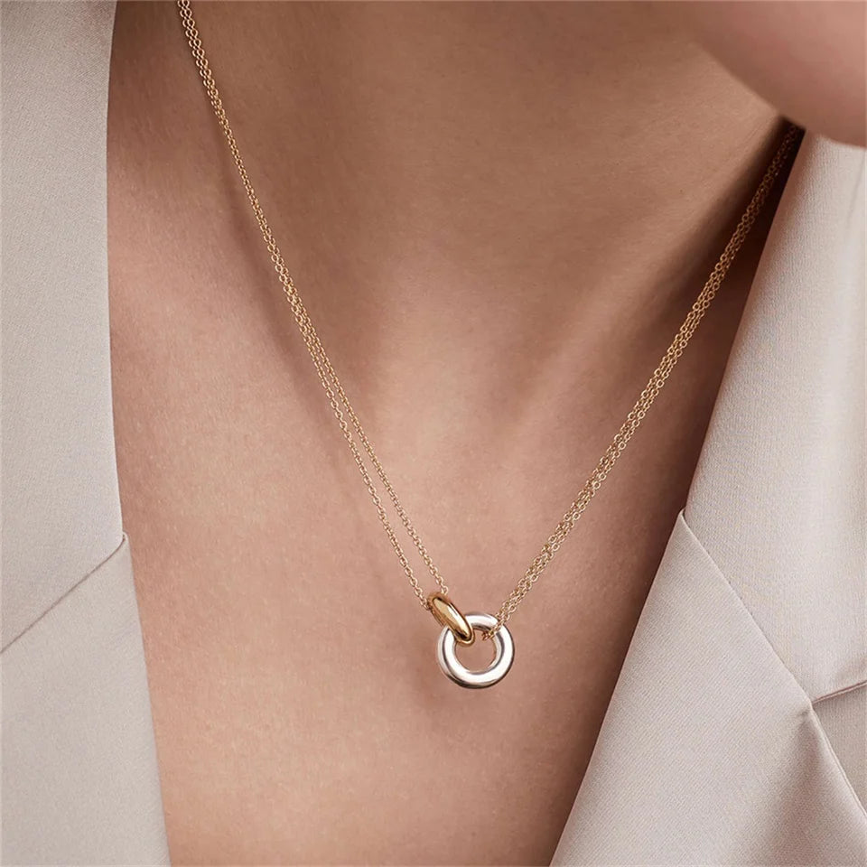 Dubbele Ketting met Cirkel & Staaf
