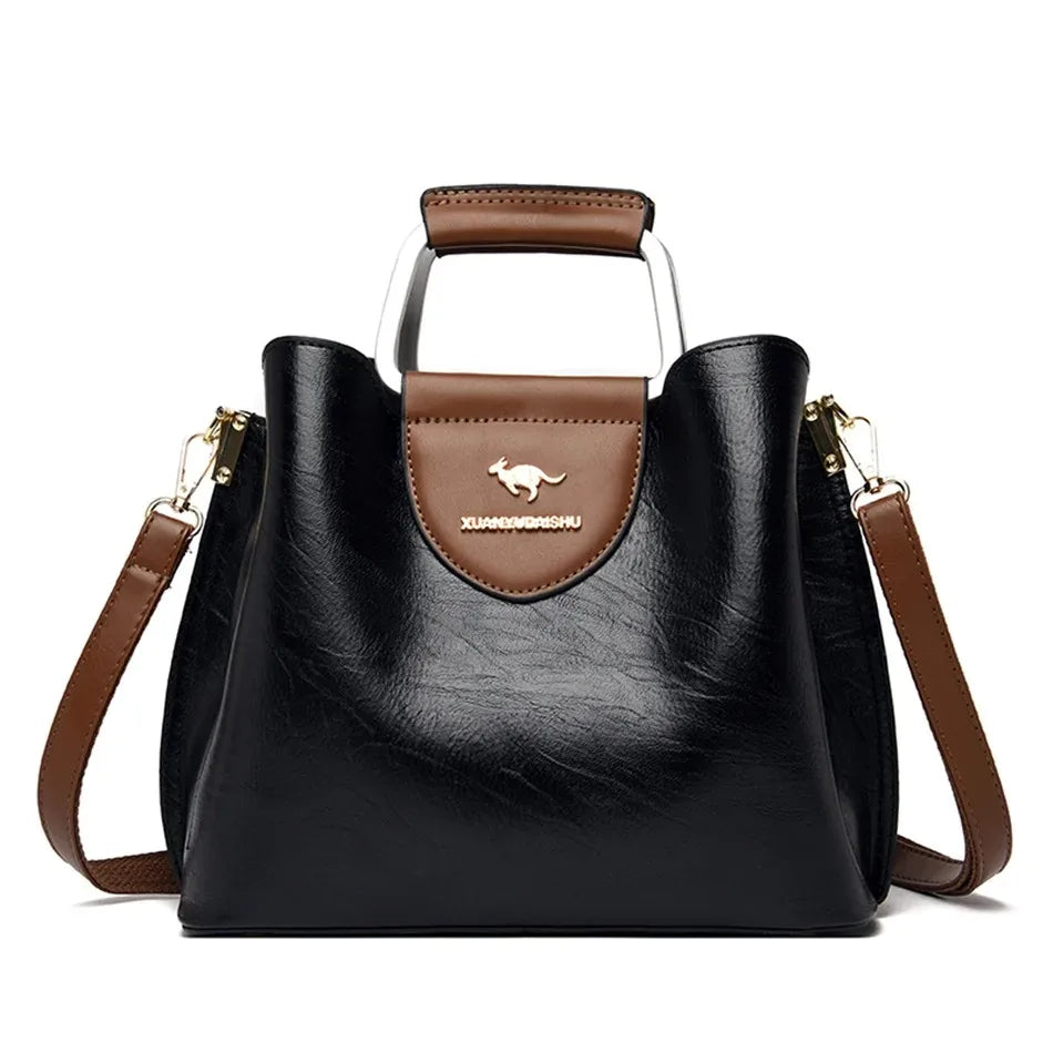 Luxe Dames Handtas van Zacht Leer – Designer Schoudertas met 3 Lagen & Grote Capaciteit