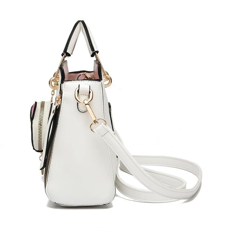 Witte Dames Handtas van PU Leer – Met Katten Portemonnee – Verstelbare Crossbody & Schoudertas