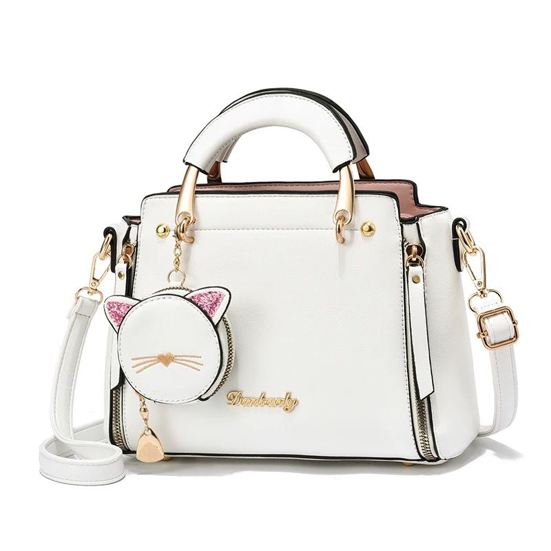 Witte Dames Handtas van PU Leer – Met Katten Portemonnee – Verstelbare Crossbody & Schoudertas