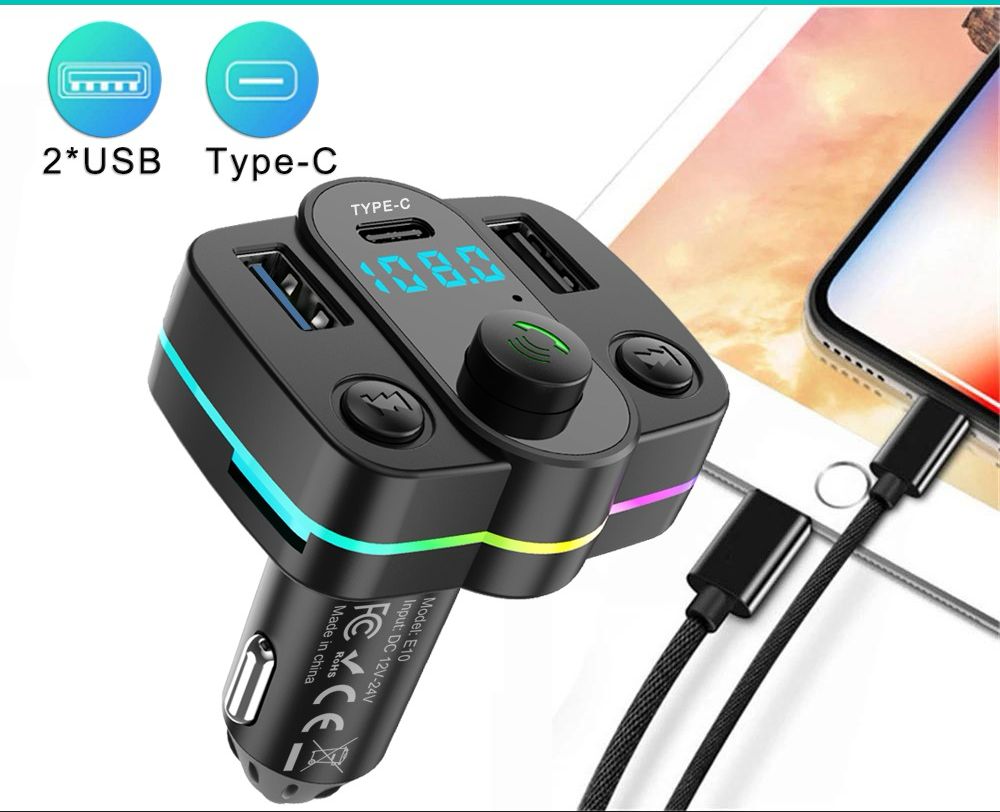 FM Bluetooth Transmitter V1 – USB-C Snellader - Handsfree -  Autolader – Carkit - MP3