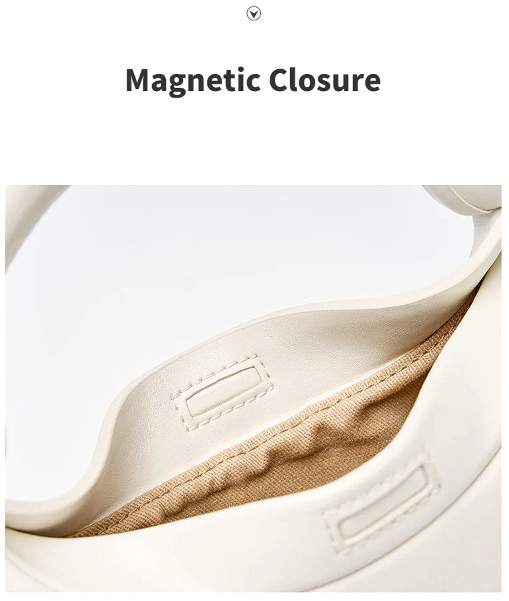 Leren Schoudertas Dames – Tote Handbag met Ritssluiting en Verstelbare Schouderband – Kleine Crescent Clutch - Wit