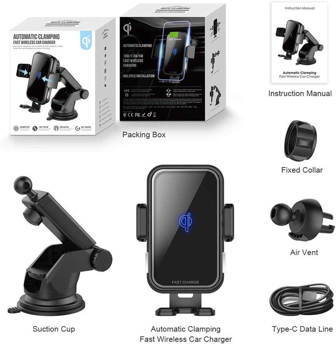 Qi Telefoonhouders Auto 15W Draadloze Oplader - Ventilatierooster, Raam, Dashboard - Autolader - GSM houder auto - Auto Accessoires