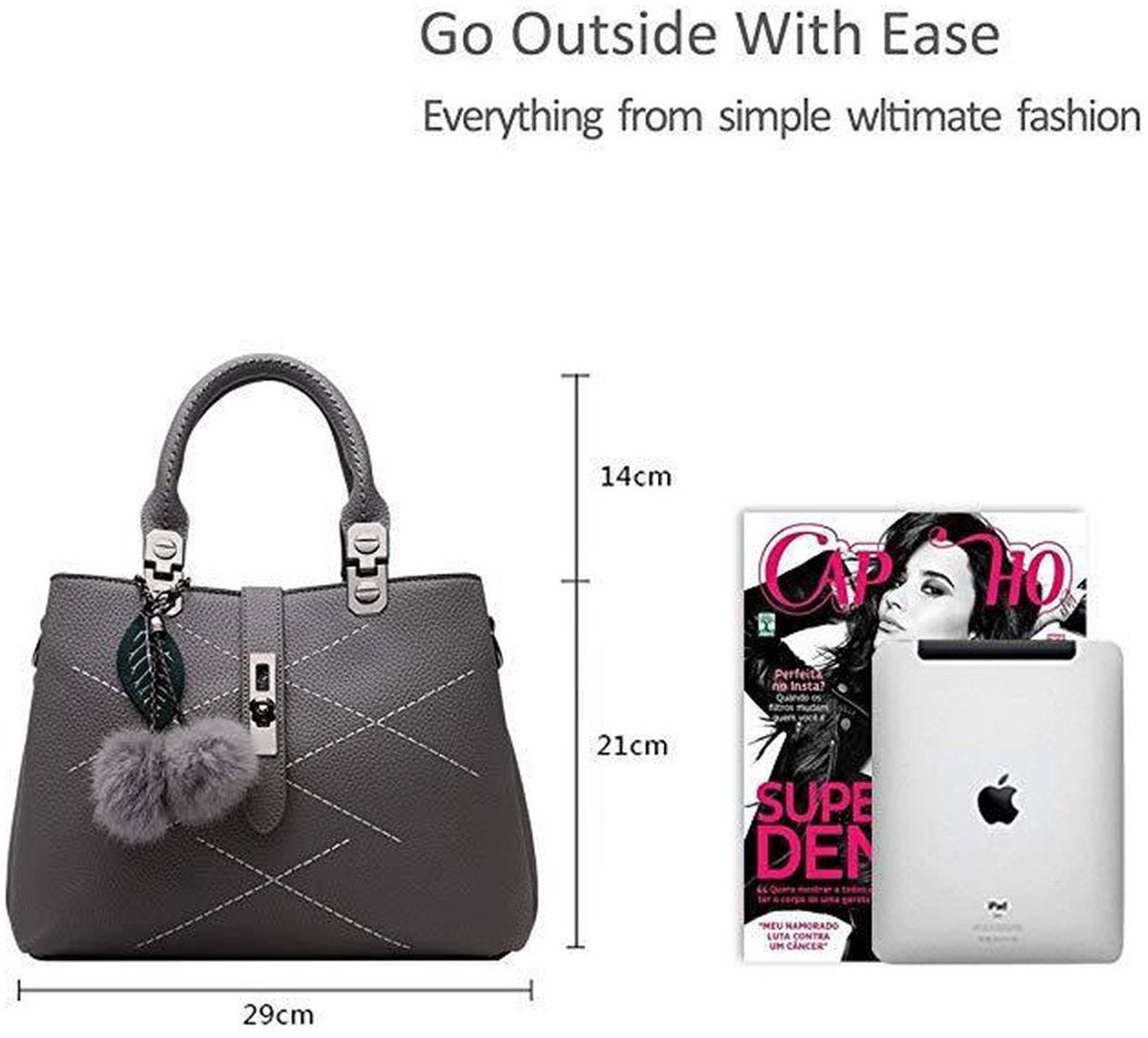 Dames PU leren Handtas - Mode Schoudertas met Pompom - Designer Tophandvat - meerdere kleuren