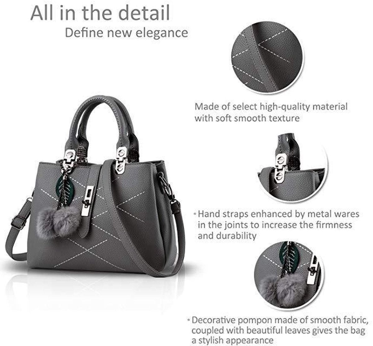 Dames PU leren Handtas - Mode Schoudertas met Pompom - Designer Tophandvat - meerdere kleuren