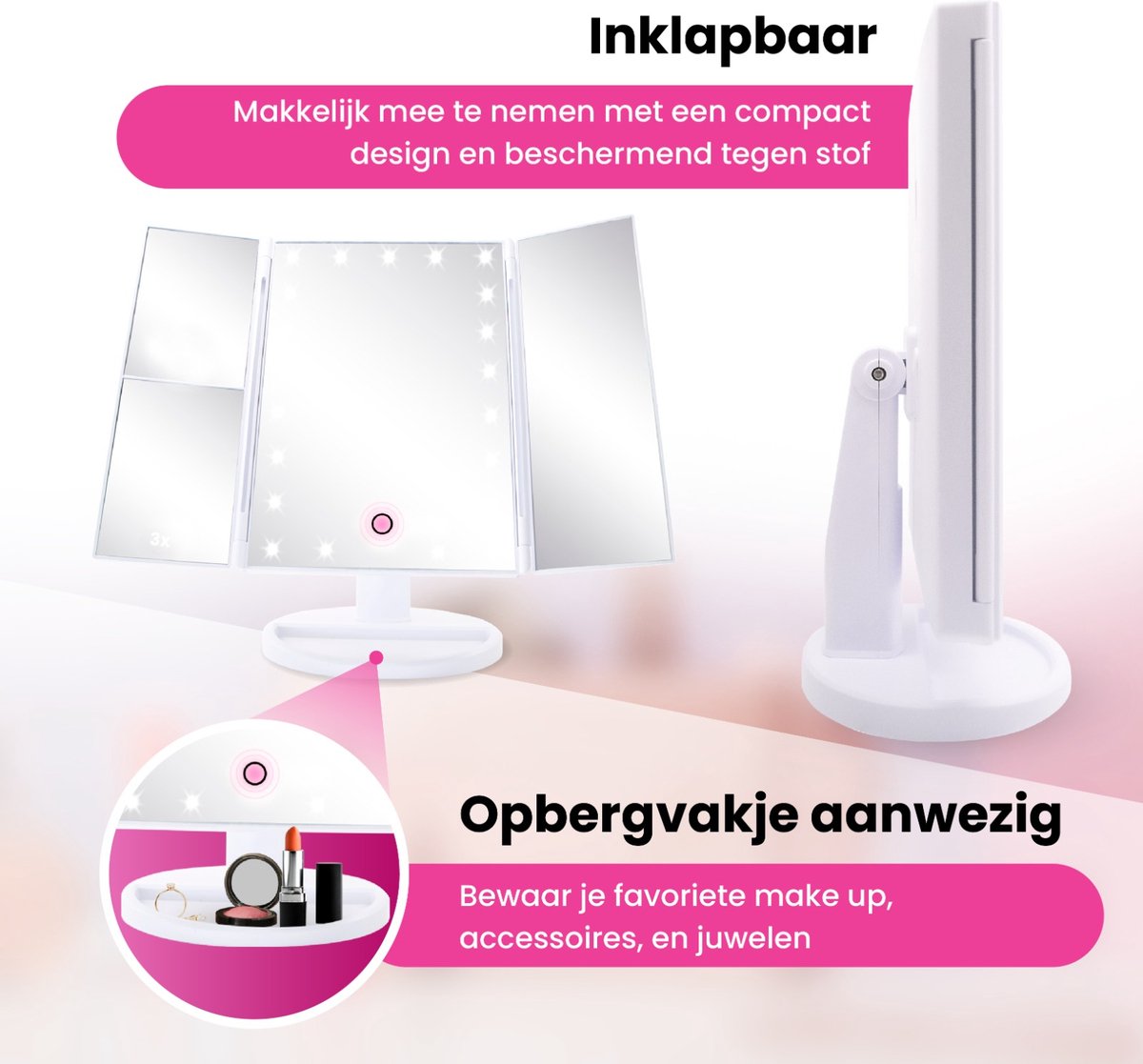 iStag LED make-up mirror with touch sensor with light - cosmetic mirror - Batteries USB 