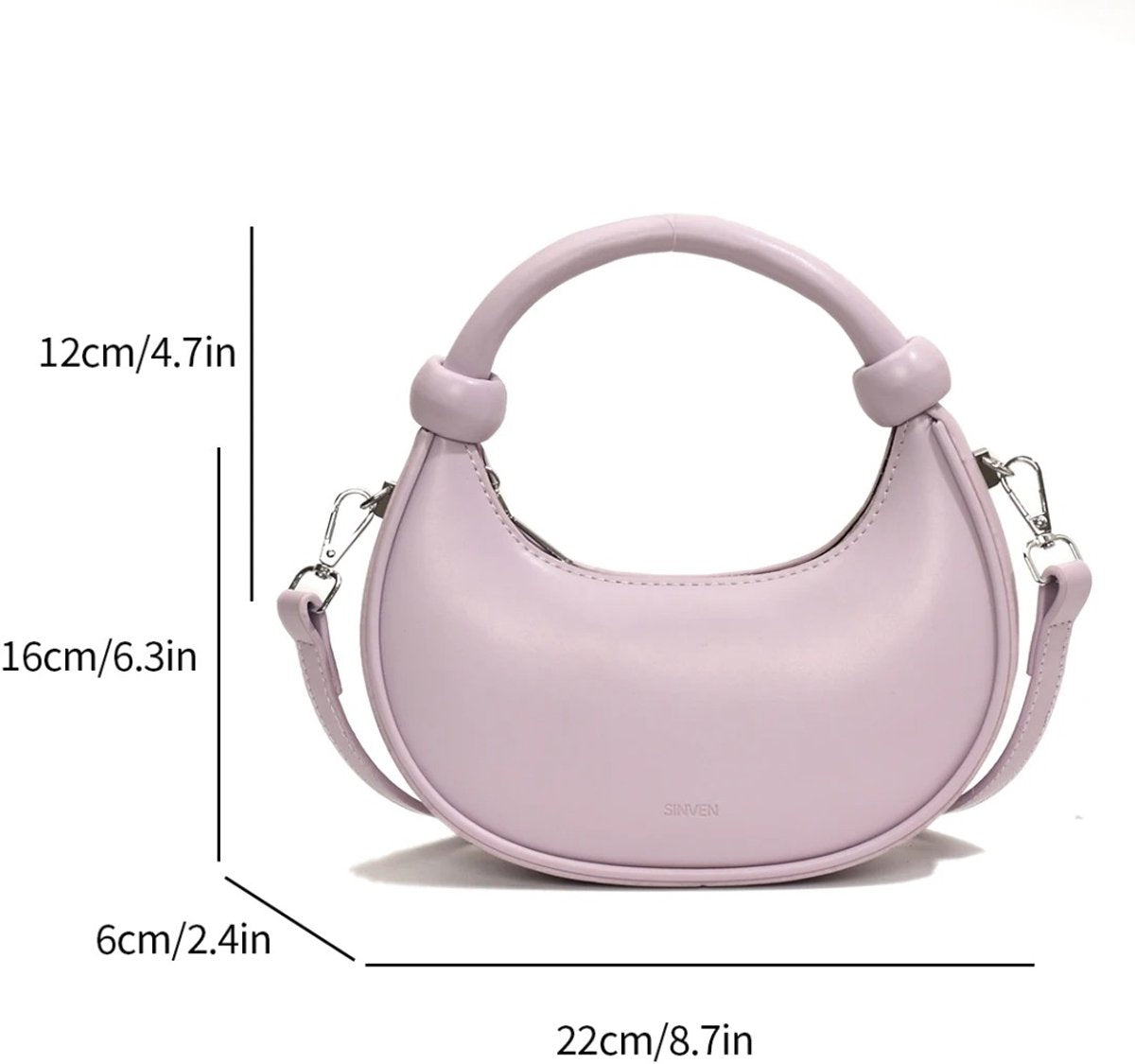 Leren Schoudertas Dames – Tote Handbag met Ritssluiting en Verstelbare Schouderband – Kleine Crescent Clutch - grijs