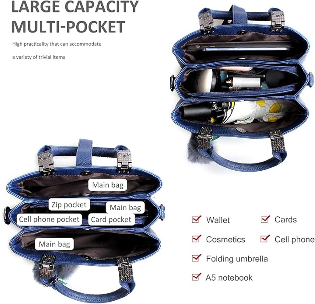 Dames PU leren Handtas - Mode Schoudertas met Pompom - Designer Tophandvat - meerdere kleuren