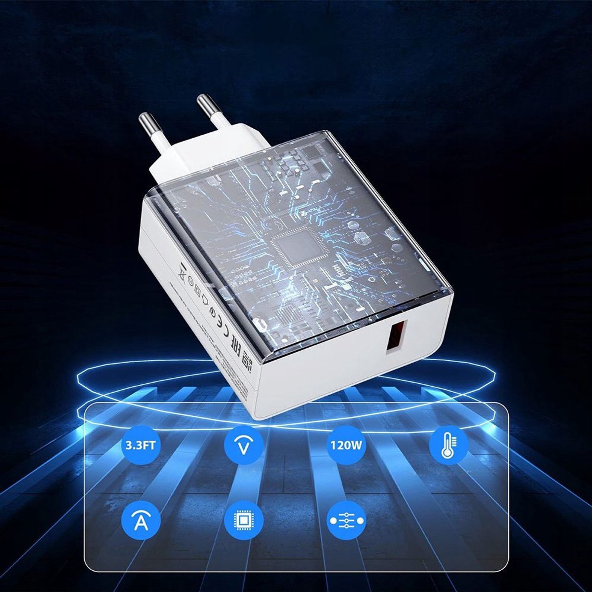 iSTAG 120W Snellader – Snel Opladen – USB-A naar USB-C Adapter met 1M Kabel – Geschikt voor Xiaomi Apple, Samsung, OPPO, OnePlus, Huawei, Android - Universeel - Wi