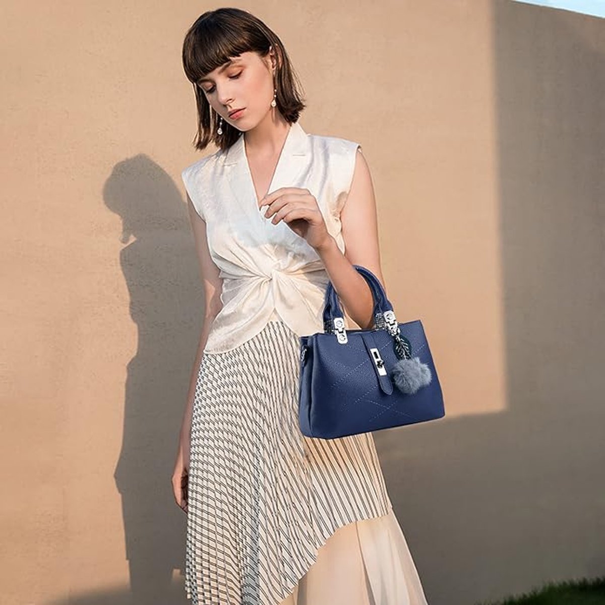 Dames PU leren Handtas - Mode Schoudertas met Pompom - Designer Tophandvat - meerdere kleuren