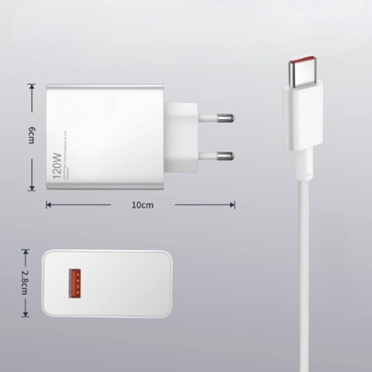 iSTAG 120W Snellader – Snel Opladen – USB-A naar USB-C Adapter met 1M Kabel – Geschikt voor Xiaomi Apple, Samsung, OPPO, OnePlus, Huawei, Android - Universeel - Wi