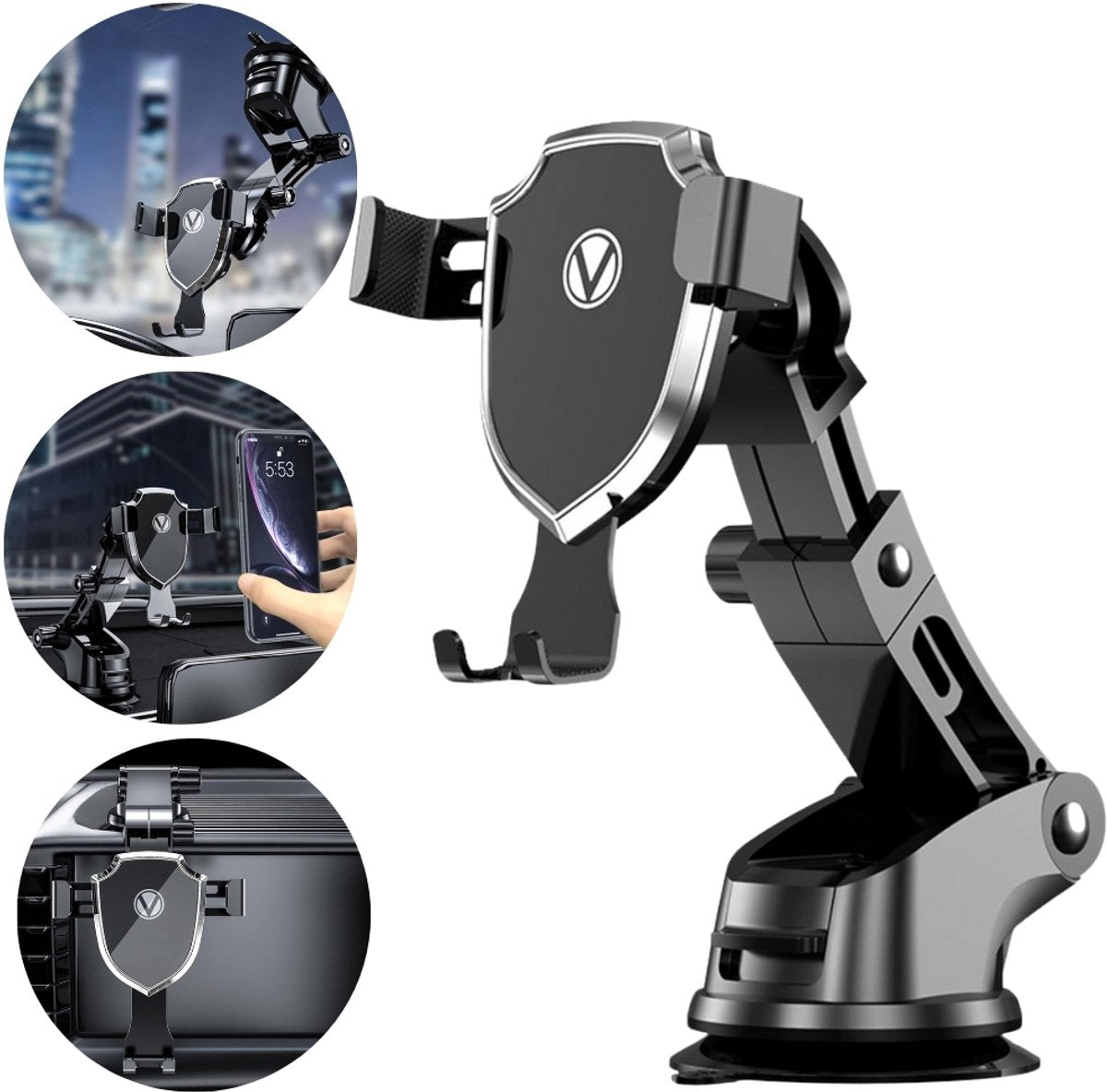 3-in-1 Telefoonhouder Auto – Met Sterke Zuignap voor Dashboard, Raam & Ventilatierooster