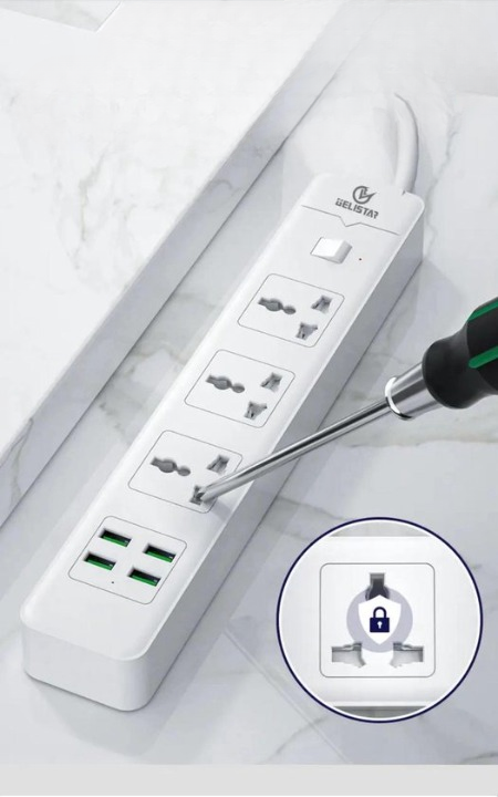 iStag Power Strip with 4 USB Ports - Switch - 2 meters long - Fast Charging