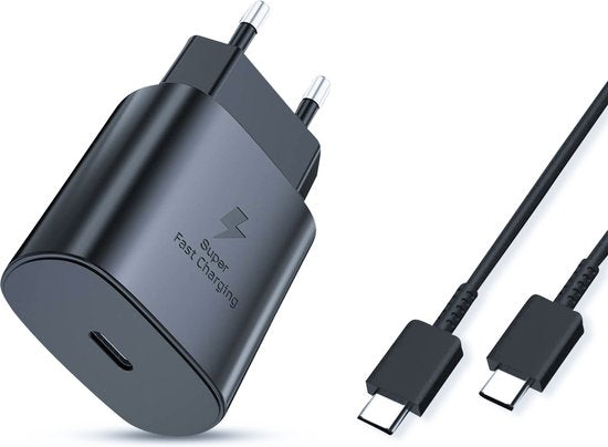 Samsung oplader 45W - Supersnel opladen - Snellader Android en Samsung - Inclusief Oplaadkabel - zwart/wit