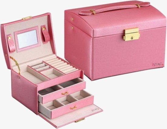 iStag beauty Sieradendoos voor Volwassenen Roze - Juwelendoos Meisjes - Sieradenbox Luxe - Kunstleer