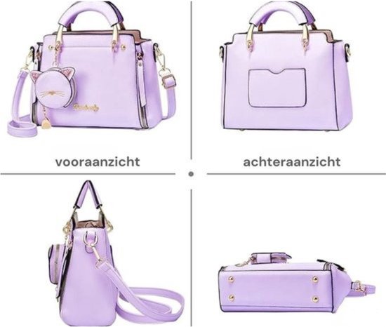 Dames Handtas – PU Leer – Met Katten portemonnee – Schoudertas & Crossbody – Verstelbare Riem - Meerdere kleuren