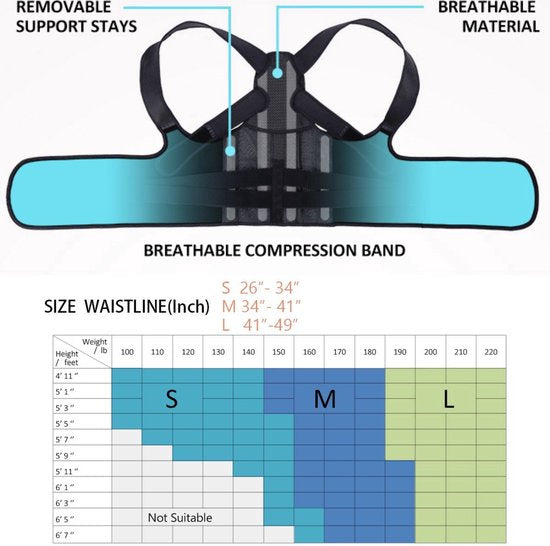 Postuur Corrector – Comfortabele en Verstelbare Houding Corrector tegen Rugklachten - Maat S/M/L