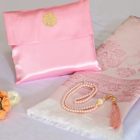 Luxe Islamitische Cadeauset – Gebedskleed (Sajadah), Kristallen Tesbih & Opbergtas - meerdere kleuren