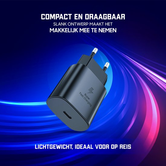 Samsung oplader 45W - Supersnel opladen - Snellader Android en Samsung - Inclusief Oplaadkabel - zwart/wit