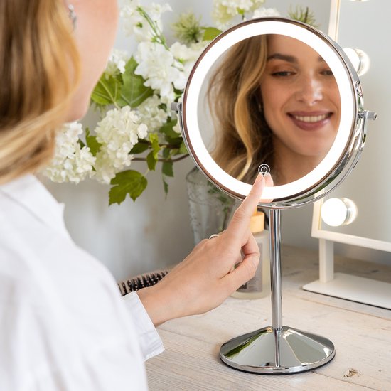 iStag Make Up Mirror with LED Lighting - 10x Magnification - 3 Light Modes - Rechargeable - Rose Gold