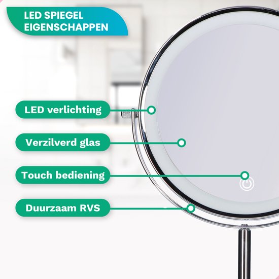 iStag Make Up Spiegel met LED Verlichting - 10x Vergroting – 3 Lichtstanden - Oplaadbaar - Rosé Goud