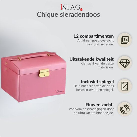 iStag beauty Sieradendoos voor Volwassenen Roze - Juwelendoos Meisjes - Sieradenbox Luxe - Kunstleer