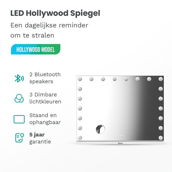 iStag Hollywood-Schminkspiegel mit LED-Beleuchtung – Bluetooth-Lautsprecher – 10-facher Zoom – Weiß – 58 x 46 cm