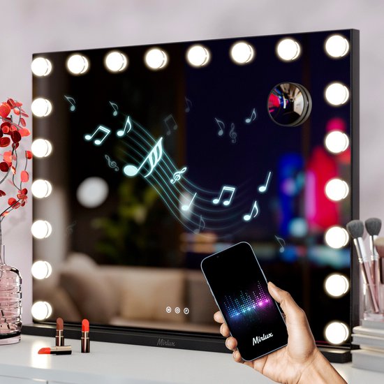 iStag Hollywood Make Up Mirror LED Lighting - Bluetooth Speakers - 10x Zoom - White - 58x46cm