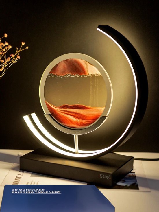 iStag® 3D Bewegende Zandkunst Lamp - 28cm - Zandkunst In Glas - Zandloper - Sand Art  - Decoratie Woonkamer - Nachtlamp Slaapkamer