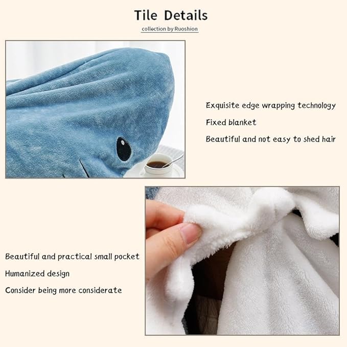 iStag® New Shark Blanket For Adults - Wearable Winter Warm Blanket - Hooded - Sleepover Sleeping Bag 